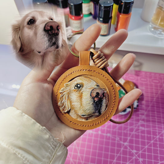 Custom 3D Embossed Leather Pet Charm | Cat & Dog Portrait Keychain