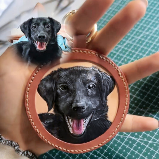 Custom 3D Embossed Leather Pet Charm | Cat & Dog Portrait Keychain