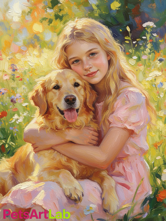 Custom Pet Oil Painting - Handmade Portrait of You and Your Pet Together, Preserve Precious Group Photo Moments, High-Quality Canvas Keepsake